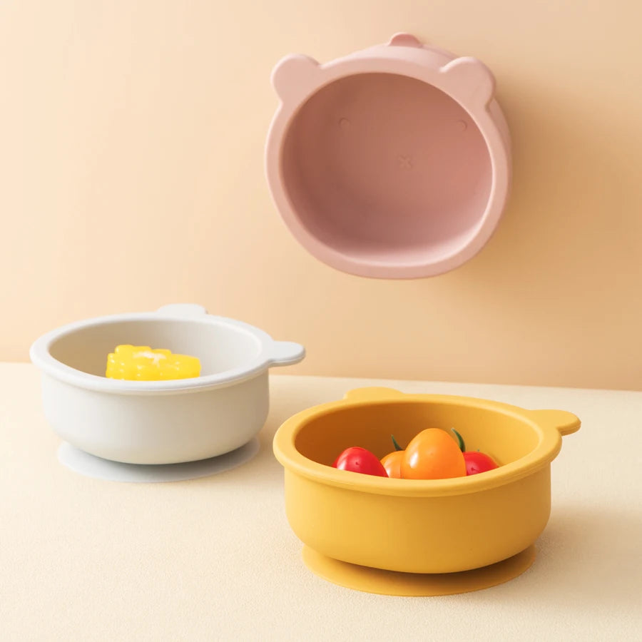 1pc silicone utensílios de mesa do bebê sucção jantar conjunto comer treinamento coisas do bebê dos desenhos animados bonito urso forma tigela criança utensílios de mesa
