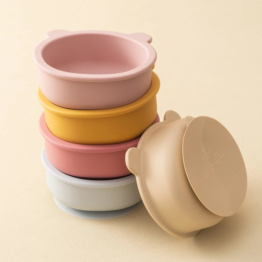 1pc silicone utensílios de mesa do bebê sucção jantar conjunto comer treinamento coisas do bebê dos desenhos animados bonito urso forma tigela criança utensílios de mesa