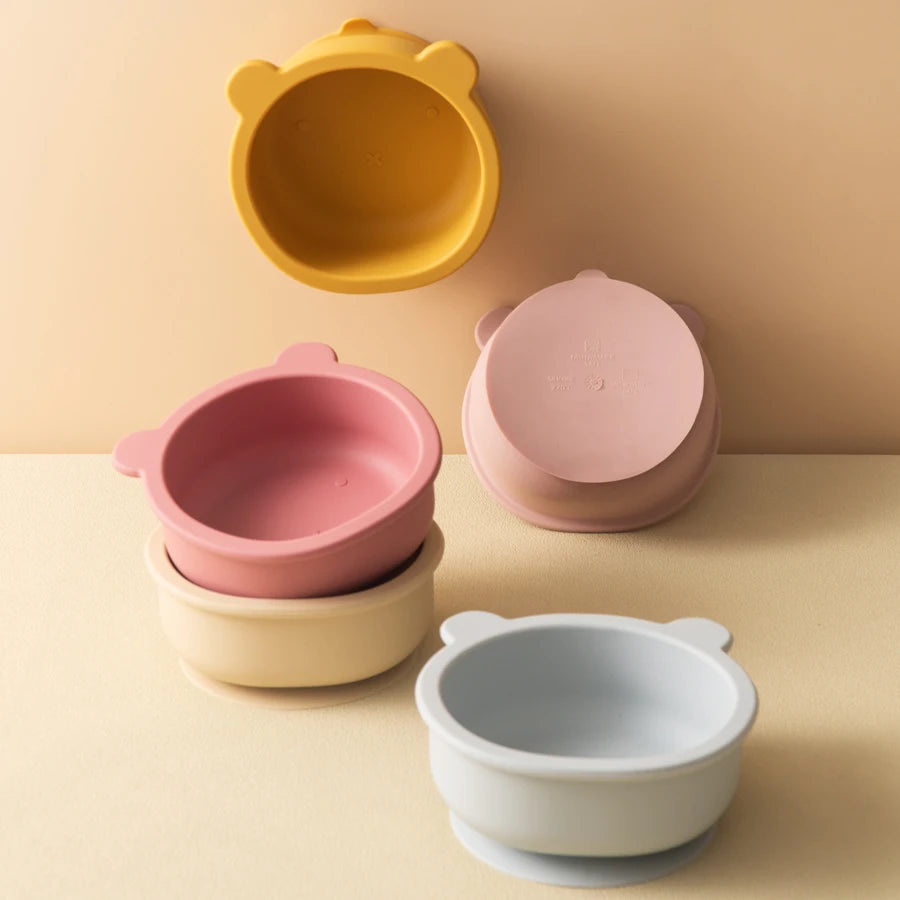 1pc silicone utensílios de mesa do bebê sucção jantar conjunto comer treinamento coisas do bebê dos desenhos animados bonito urso forma tigela criança utensílios de mesa